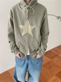 Tineit Vintage Star Patch Baggy Zip Up Hoodie