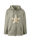 Tineit Vintage Star Patch Baggy Zip Up Hoodie