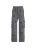 Tineit Vintage Star Print Boyfriend Fit Cargo Jeans