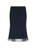 Tineit Vintage Stripe Double Layered Mesh Midi Skirt