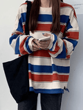 Tineit Vintage Striped Pullover Sweatshirt