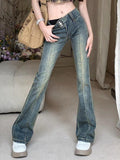 Tineit Vintage Wash Y2K Flare Jeans