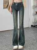 Tineit Vintage Wash Y2K Flare Jeans