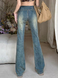 Tineit Vintage Wash Y2K Flare Jeans