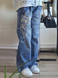 Tineit Vintage Washed Heart Print Jeans