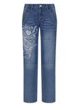 Tineit Vintage Washed Heart Print Jeans