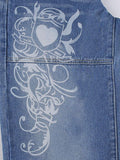 Tineit Vintage Washed Heart Print Jeans