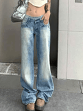 Tineit Washed Distressed Low Waist Boyfriend Jeans