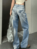 Tineit Washed Distressed Low Waist Boyfriend Jeans