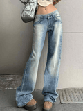 Tineit Washed Distressed Low Waist Boyfriend Jeans