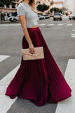 Tineit Solid Color High Waist Pleated Maxi Skirt