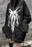 Tineit Zipper Gothic Print Oversized Hoodie