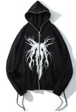 Tineit Zipper Gothic Print Oversized Hoodie