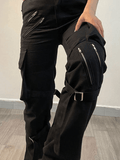 Tineit Zipper Strap Detail Cargo Pants